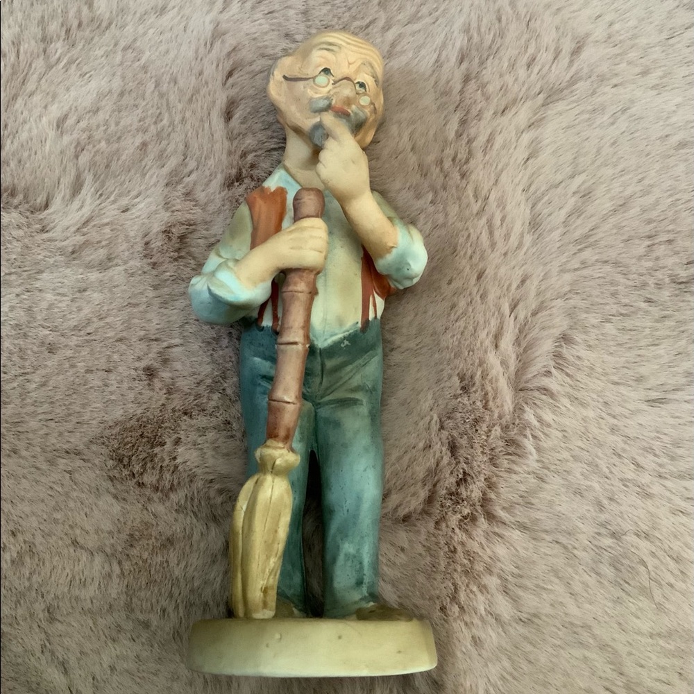Vintage Dabs Japan Old Man Grandpa Glasses Broom Figurine